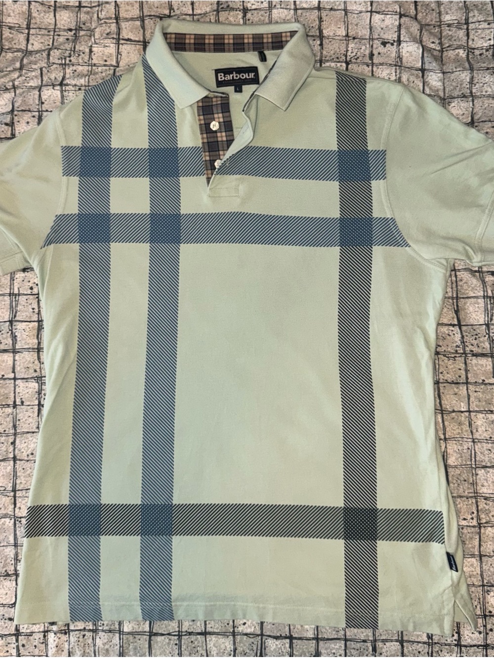Barbour Men’s Sage/Mint Green Polo with Navy Plaid